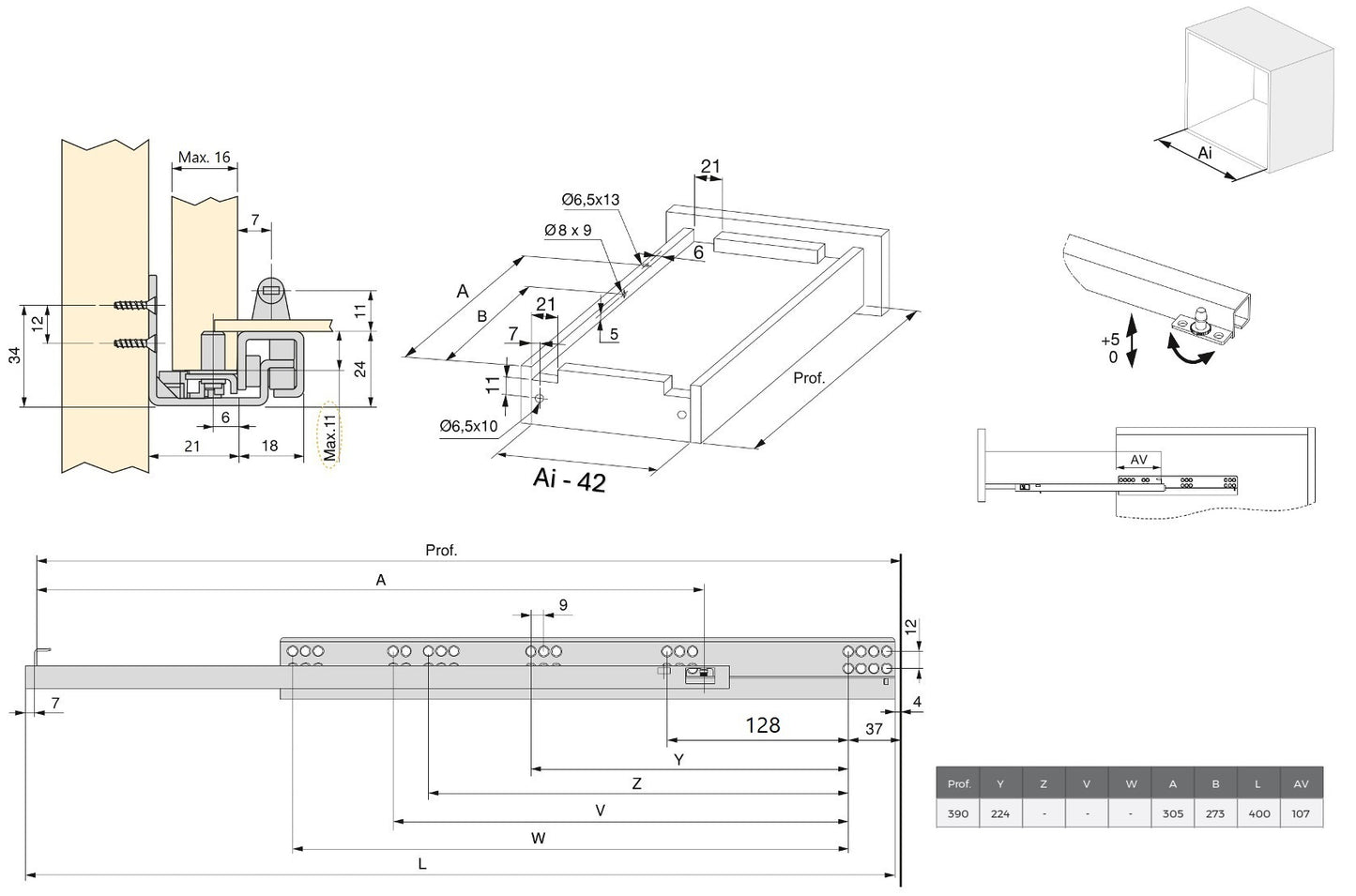 Glissières sous plancher, capacité de charge : 25 kg (56 lb), 400 mm (15-3/4″), extension partielle avec fermeture en douceur, 3019305 pour tiroir en bois, tiroir en bois, étagère en bois