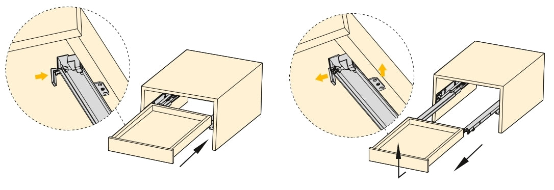 Glissières sous plancher, capacité de charge : 25 kg (56 lb), 450 mm (17-23/32″), extension partielle avec fermeture en douceur, 3019405 pour tiroir en bois, tiroir en bois, étagère en bois