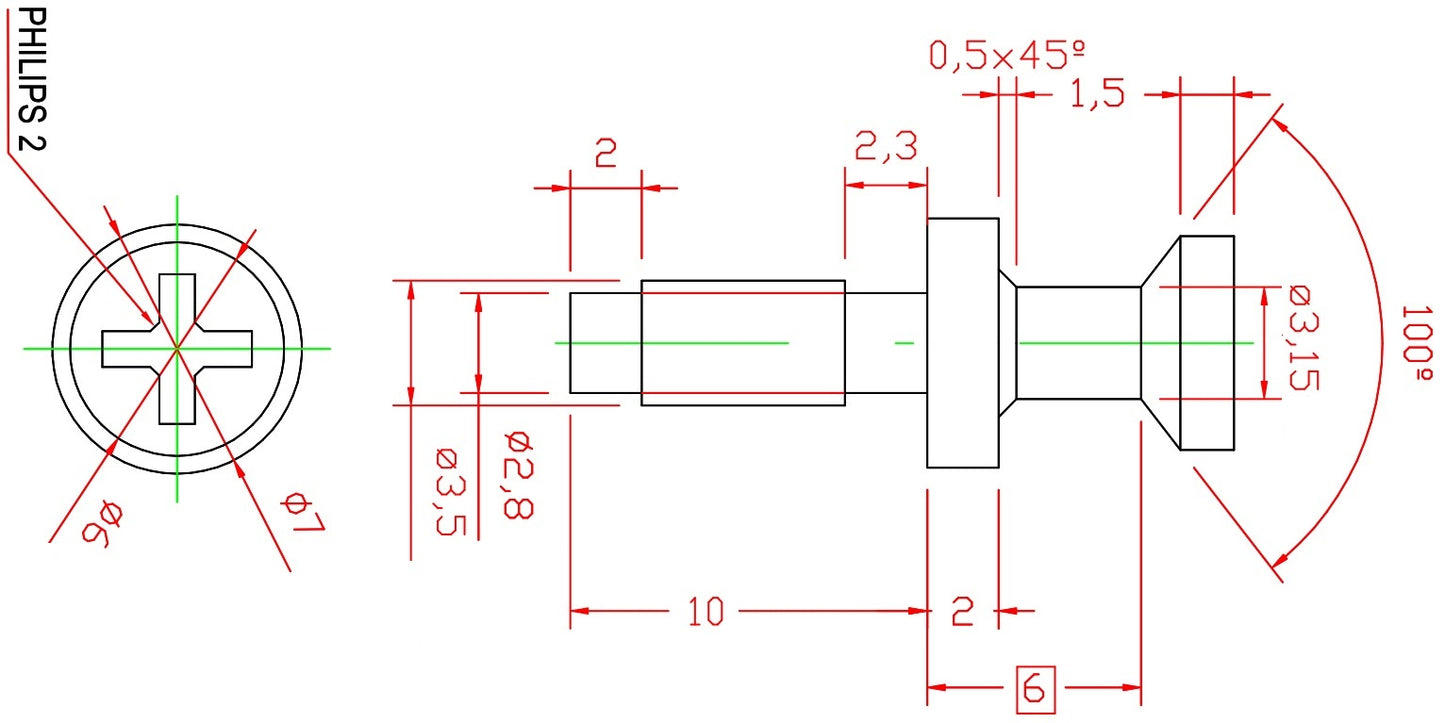 20 pieces of robust connecting bolts for bore ⌀3.5 mm, made of steel, 10 mm (25/64″), 8057205 for furniture connection