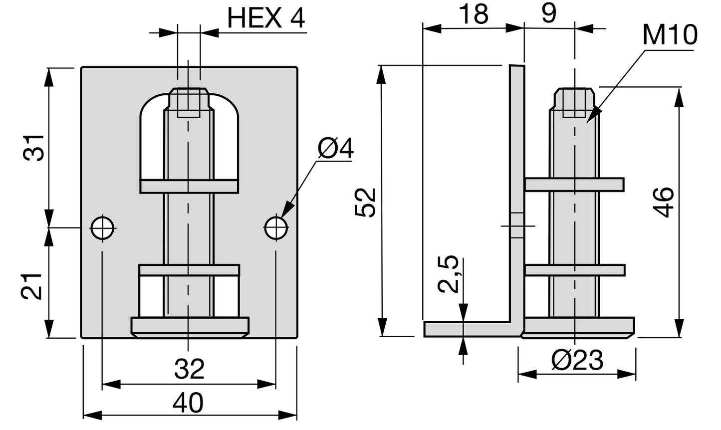 2 Stück robuster Verstellfuß mit Montagewinkel, aus Stahl, Tragkraft: 120 kg (265 lbs), 3016805 für Schränke, Küchenmöbel, Industriemöbel